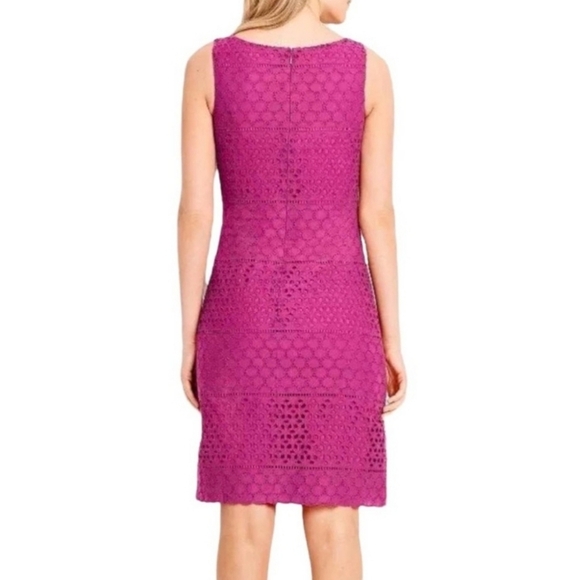 LANDS END Sz 8 Sleeveless Eyelet Shift Dress Cotton Preppy Fully Lined Pink - Picture 2 of 12